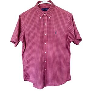 Ralph Lauren Mens Short Sleeve Button Down Shirt Red Blue Plaid Size M Preppy
